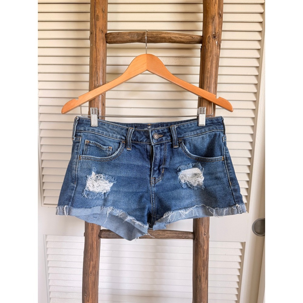 Hollister‎ Denim Shorts 5/W27 Blue Distressed Low Rise Raw Hem Cut Offs